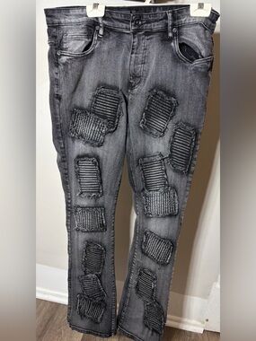 Legendary Status Black Distressed Moto Jeans Patchwork Y2K Streetwear Skinny‎